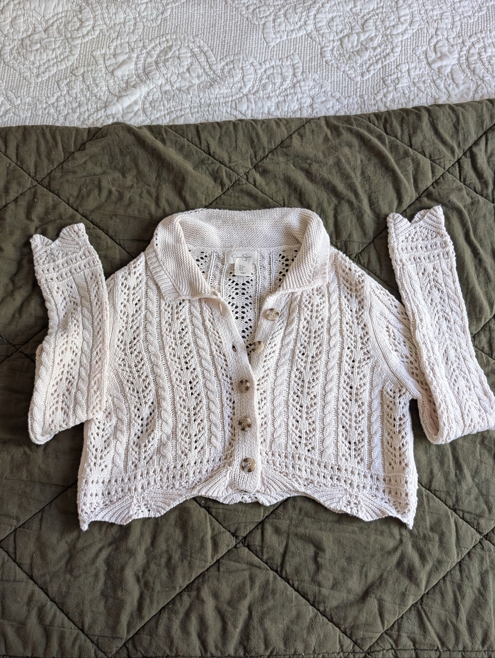 Jessica Simpson Cream Crochet Knit Button Cardigan Size S